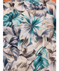 Elastyczny beżowy Jersey - zielone i szare liście paproci